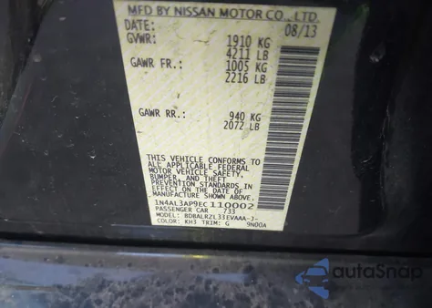 2014 Nissan Altima 2.5 S from USA, damaged, VIN 1N4AL3AP9EC110002